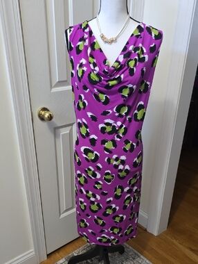 WORTHINGTON BRAND WOMEN'S PURPLE ASYMMETRICAL SLEEVELESS DRESS SIZE LARGE
